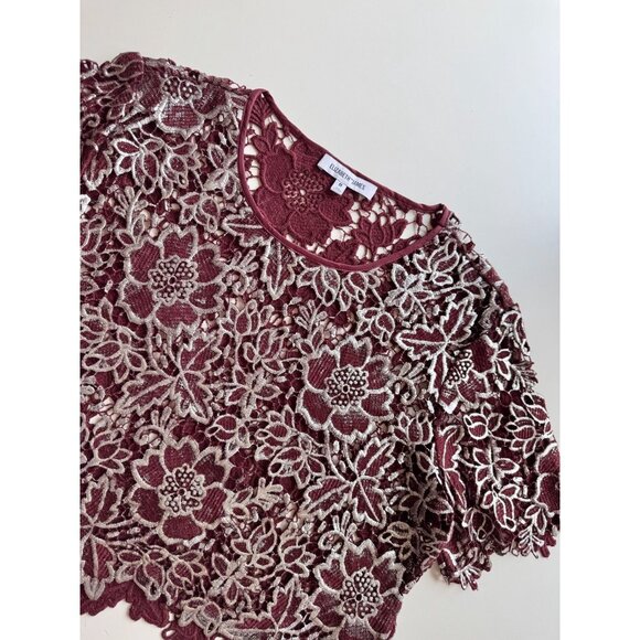 ELIZABETH AND JAMES Bates Bordeaux Maroon Silver Winter Lace Blouse, Size M - Picture 7 of 15